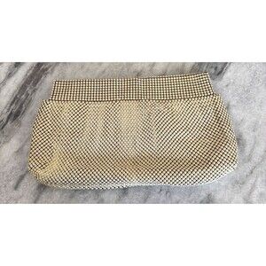 Vtg Whiting and Davis Mesh Metal Clutch Purse Cream Pull Open Wedding Going Out